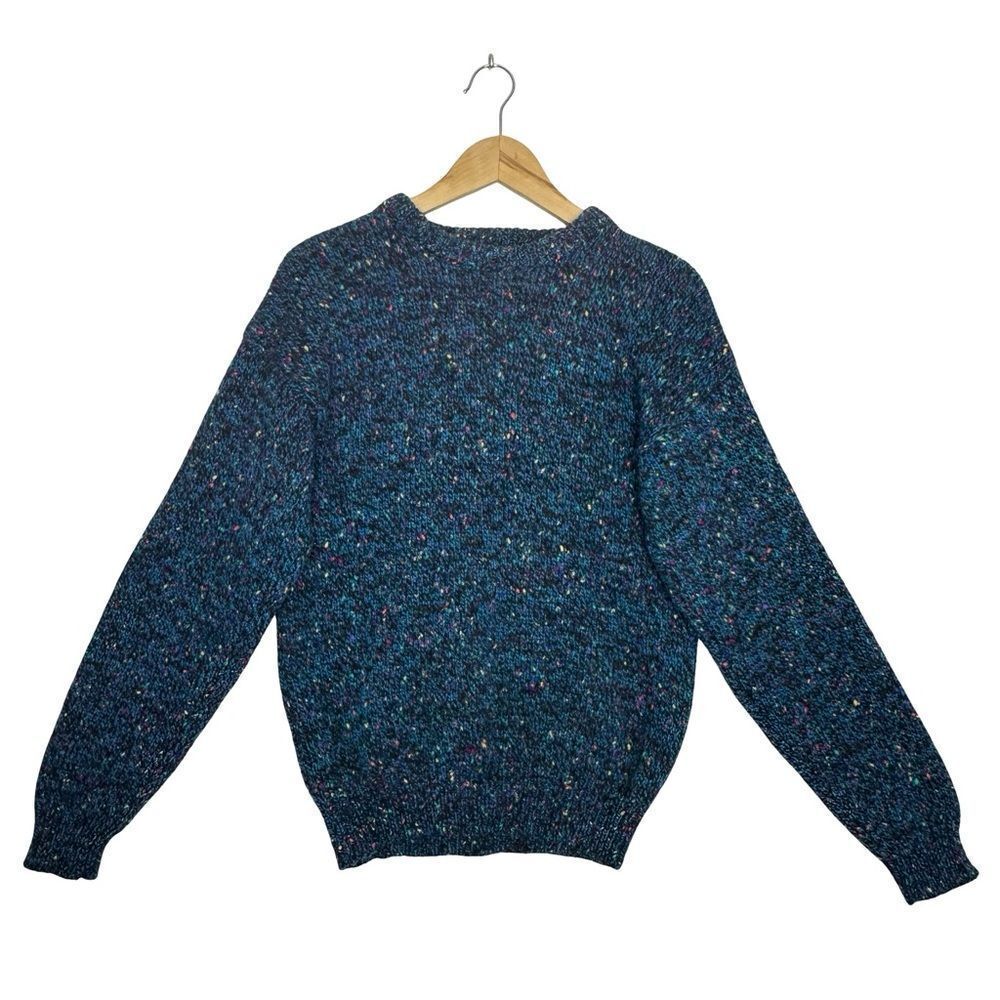 MARSHALL FIELDS Wool Thick Knit Crewneck Sweater Blue Rainbow Flecks Medium